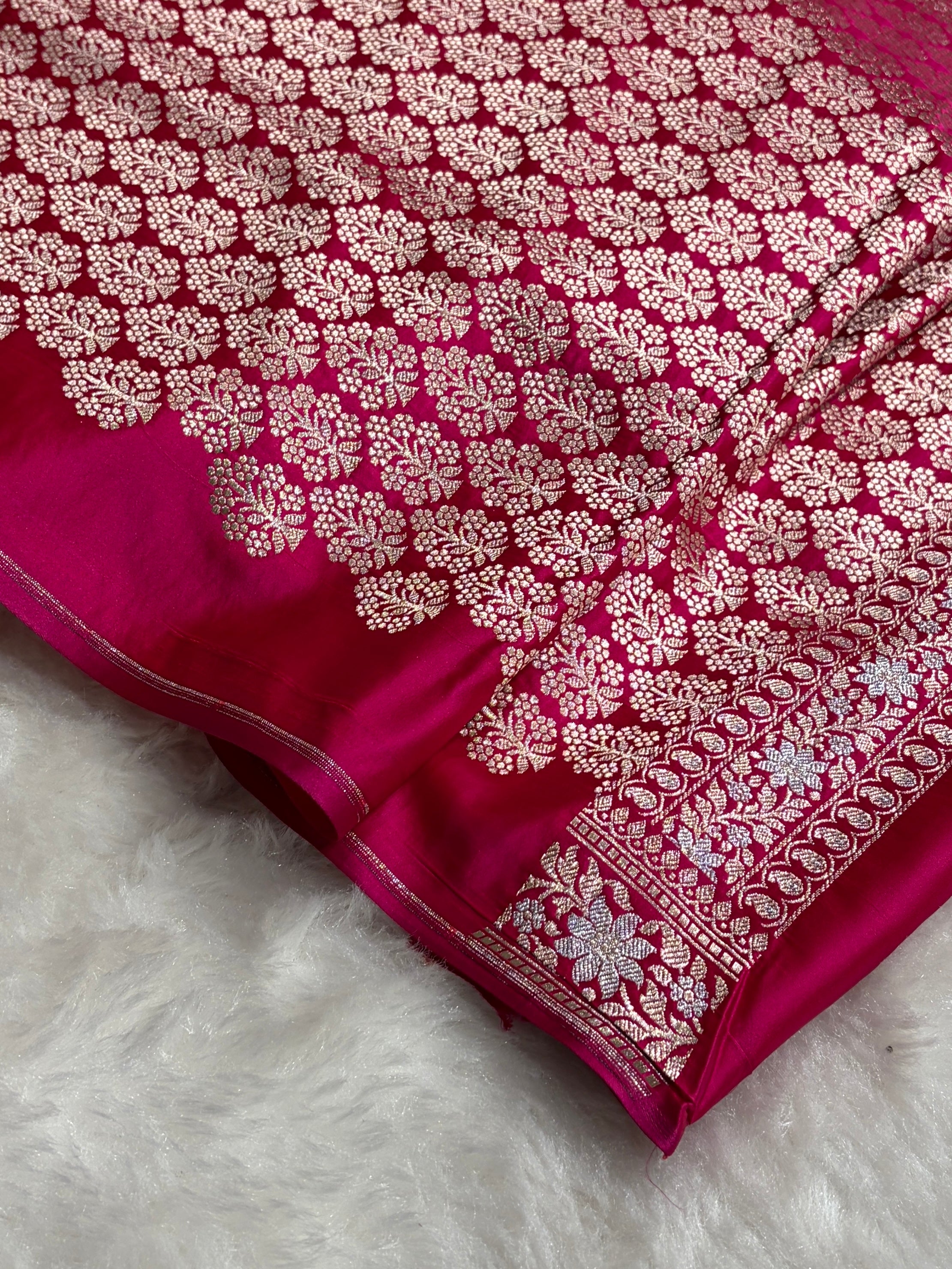 Rani Shades Plain Banarasi With Minakari Floral Border Mashru Silk Saree MSM-123
