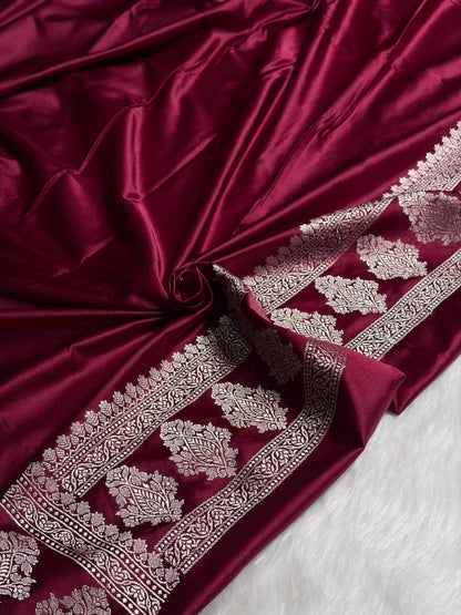 Garnet Boota Motif Mashru Silk Saree MS43
