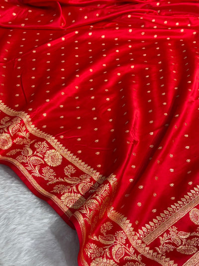 Banarasi Satin Katan Saree With Boota in Red Shades SK107