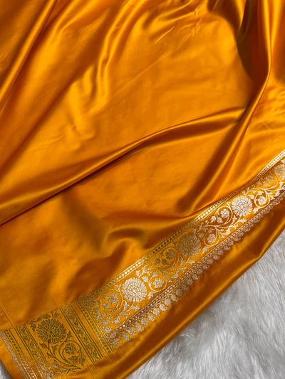 Mustard Shades Banarasi With Floral Jaal Pattern Mashru Silk Saree MSM-130