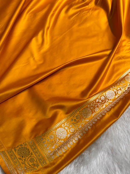 Mustard Shades Banarasi With Floral Jaal Pattern Mashru Silk Saree MSM-130