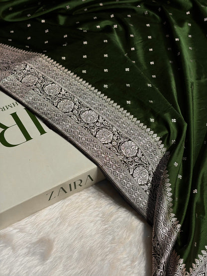 Bottle Green Shade Booti Mashru Silk Saree MS38