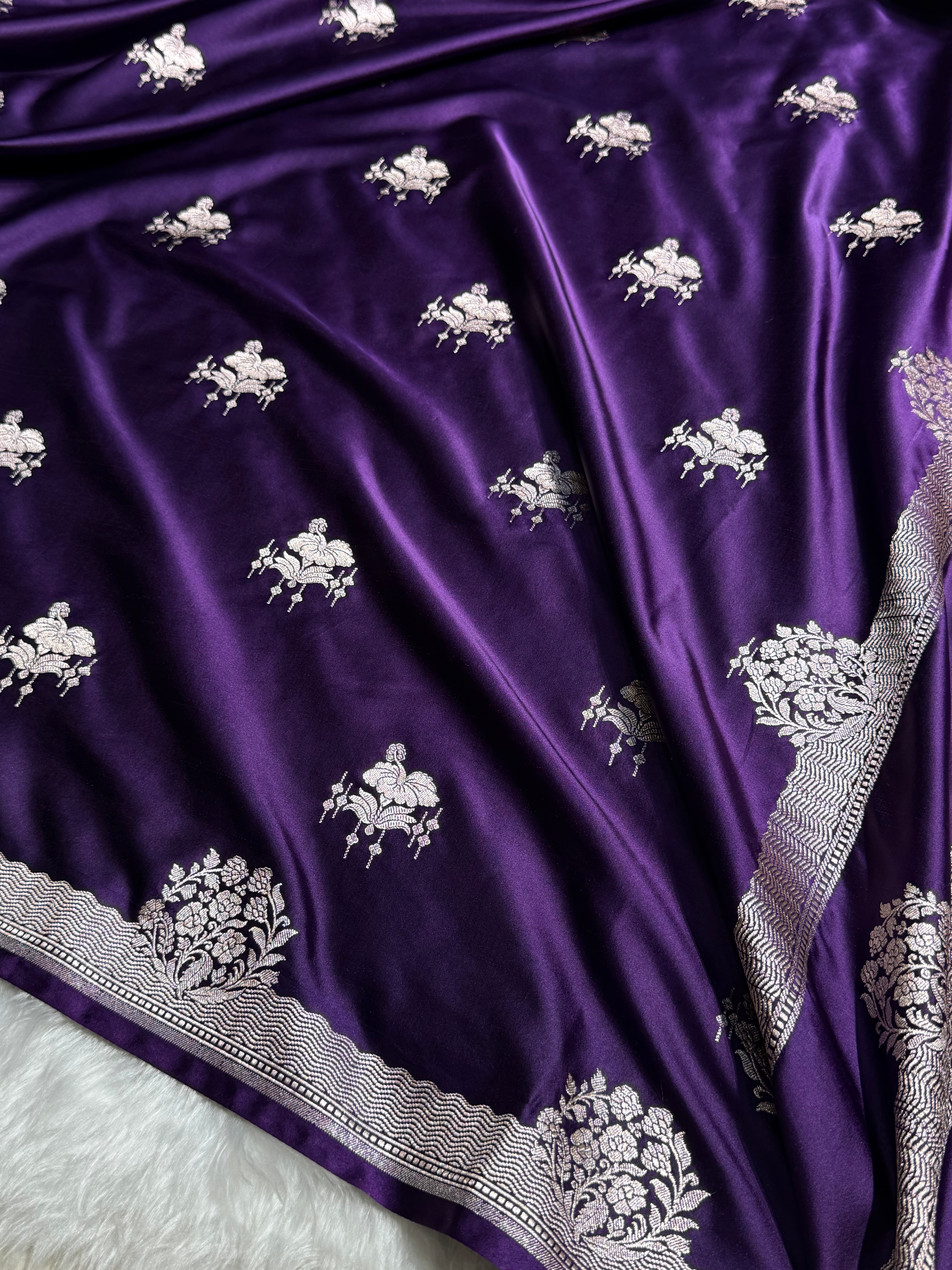 Bridal Banarasi Purple Shades Floral Mashru Silk Saree MCS87