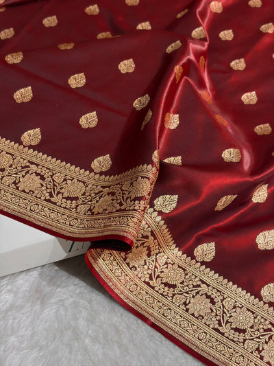 Maroon Shades Booti Pattern Banarasi Satin Silk Saree SS58