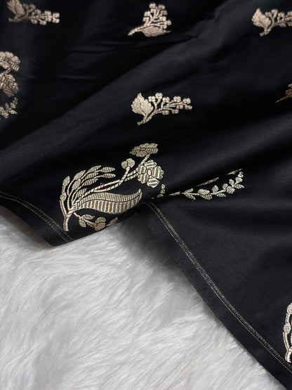 Black Boota With Floral Border Mashru Silk Saree MSM-91