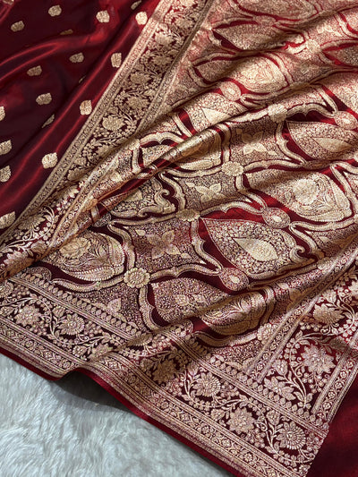 Maroon Shades Booti Pattern Banarasi Satin Silk Saree SS58