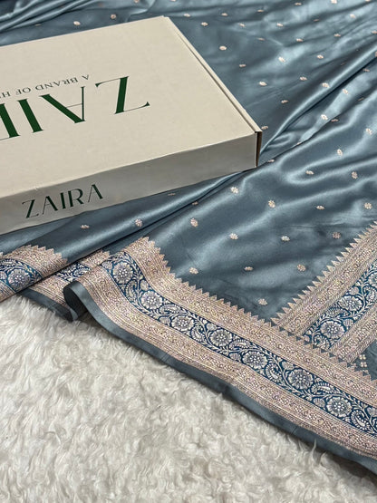 Banarasi Grey Shades Booti Mashru Silk Saree MS26