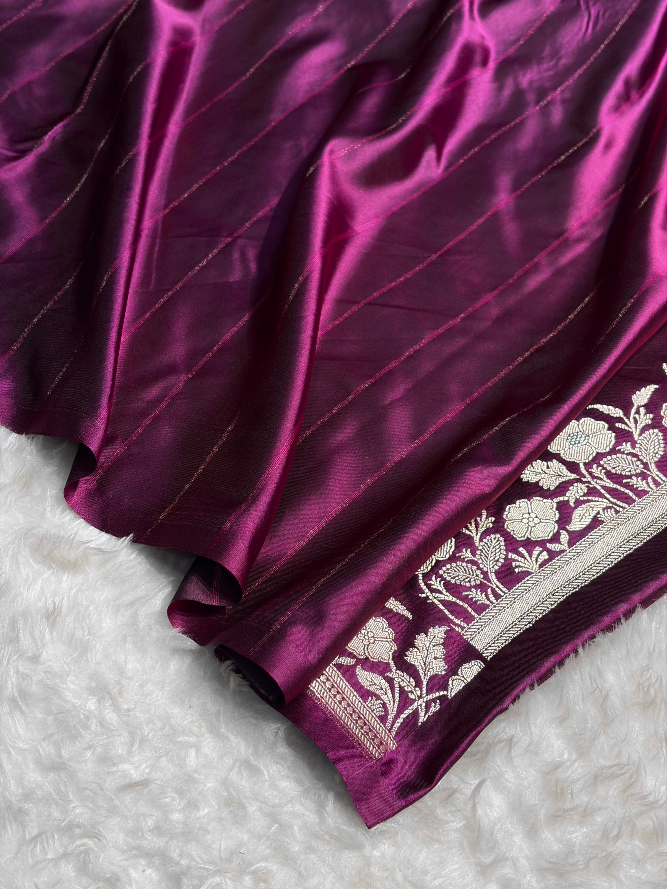 Banarasi Dark Wine Boota With Floral Border Mashru Silk Saree MSM-85