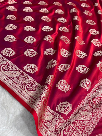 Banarasi Purplish Red Shades Banarasi Boota Pattern Floral Mashru Silk Saree MSM-104