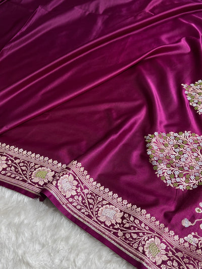 Wine Shades Banarasi With Plain Minakari Broder Pattern Mashru Silk Saree MSM-135