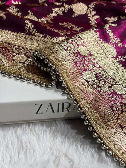 Satin Silk Banarasi Jaal In Wine Shades With Gotta Patti  SSGP14