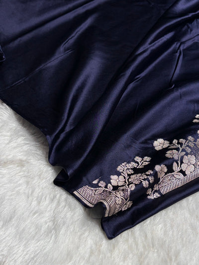 Navy Blue Shades Floral Border Booti Mashru Silk Saree MCS75