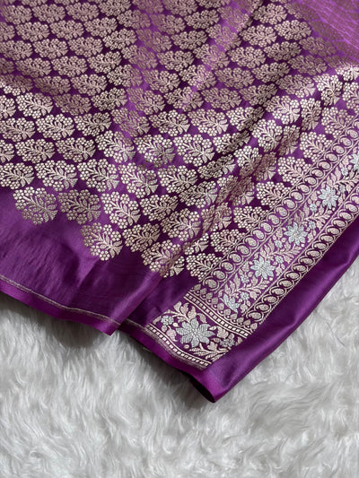 Lavender Shades Plain Banarasi With Minakari Floral Border Mashru Silk Saree MSM-123