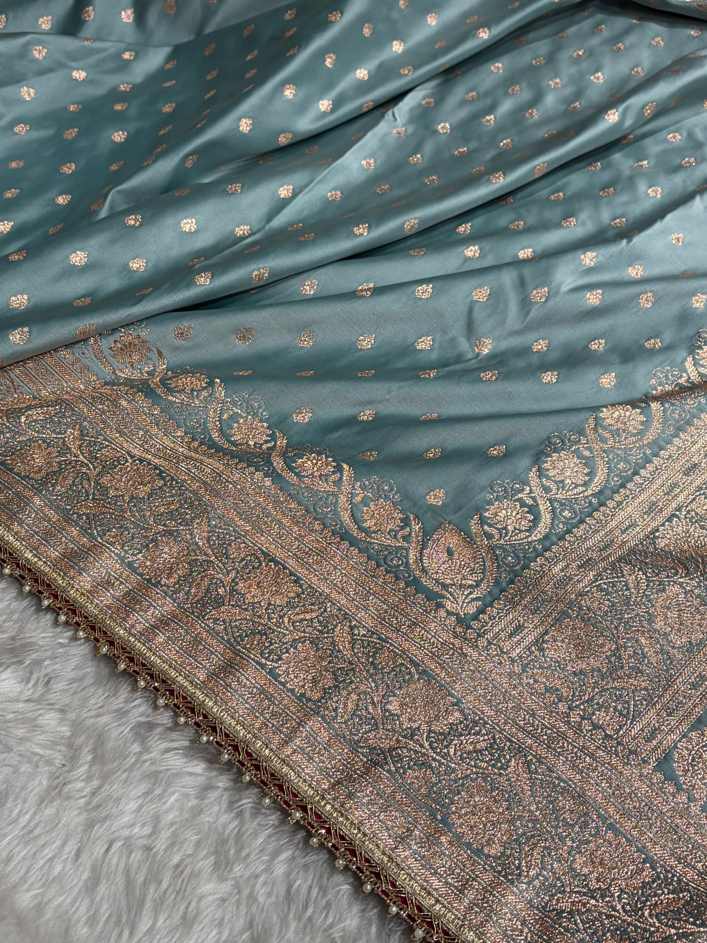 Turquoise Banarasi Satin Katan Silk Saree with gotta Patti SKGP08