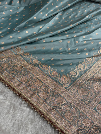 Turquoise Banarasi Satin Katan Silk Saree with gotta Patti SKGP08