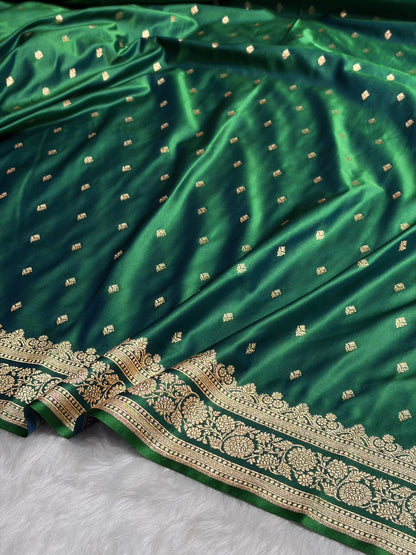 Cross Green Shades Booti Pattern Satin Katan Silk Saree SK51