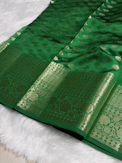 Bottle Green Shades Pure Caramel Mango Silk Saree CS-25