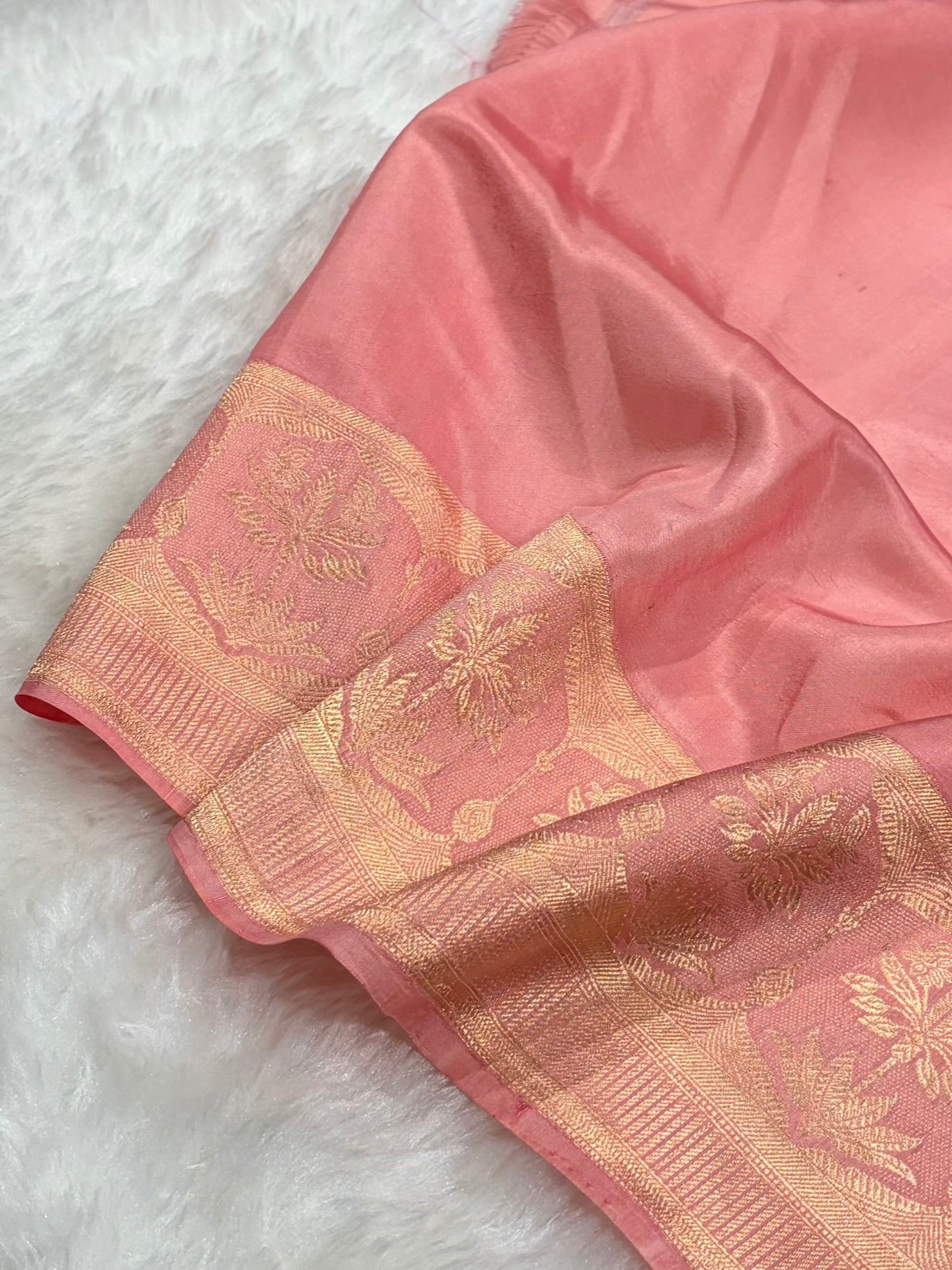 Banarasi Maroon With Peach Contrast Shades Handwoven Pure Paper Silk Saree RM-89