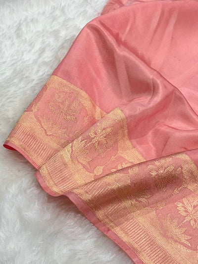 Banarasi Maroon With Peach Contrast Shades Handwoven Pure Paper Silk Saree RM-89