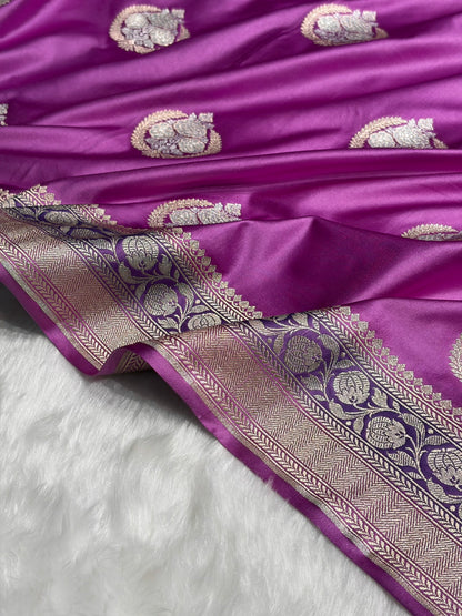 Lavender Shades Minakari Boota Mashru Silk Saree MS35