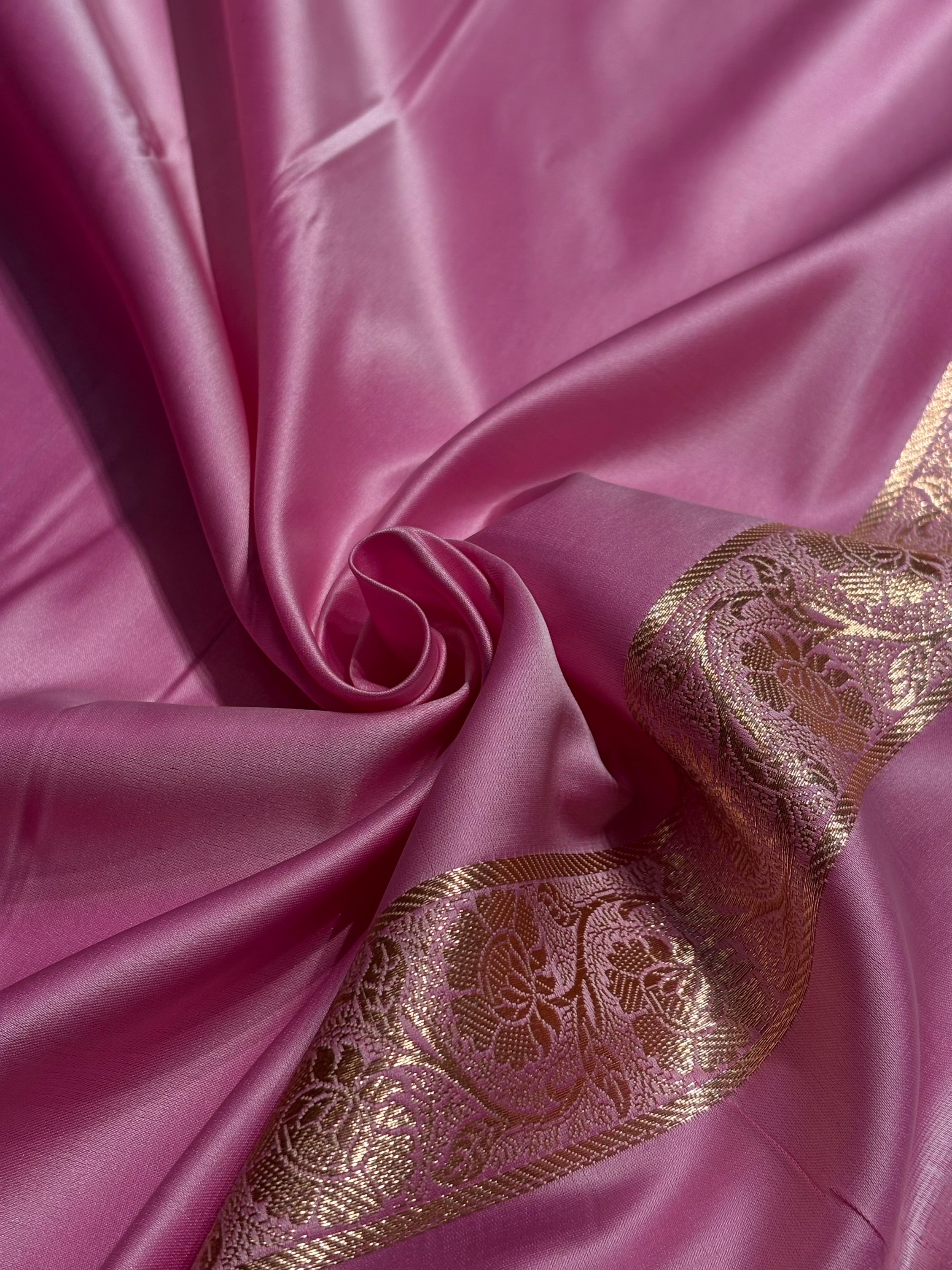 Baby Pink Jaal Pattern Satin Katan Silk Saree SK25