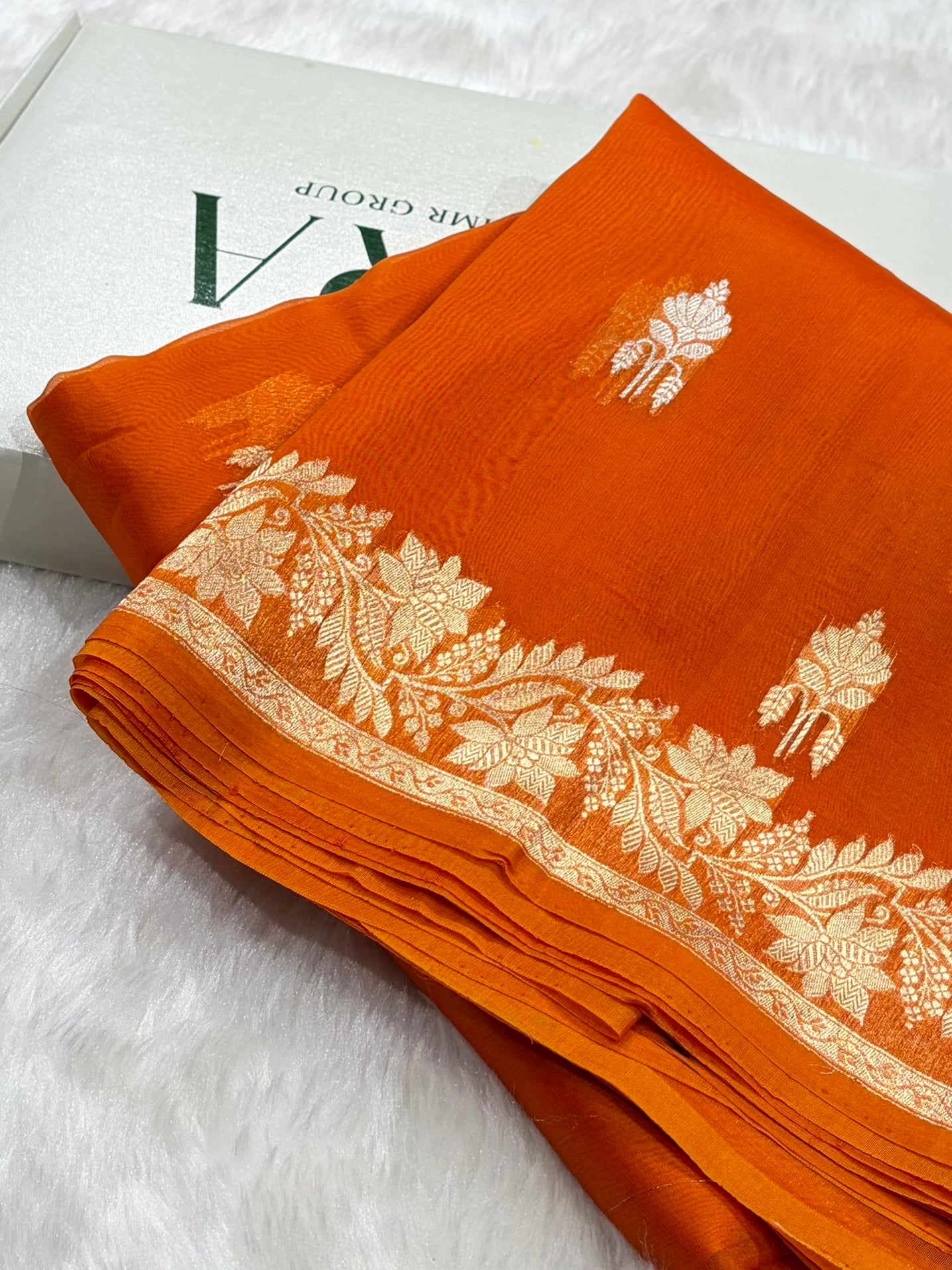 Pure Banarasi Organza Orange Shades Floral Banarasi Silk Saree PO-25