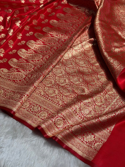Red Shades Banarasi Satin Silk Saree SS34