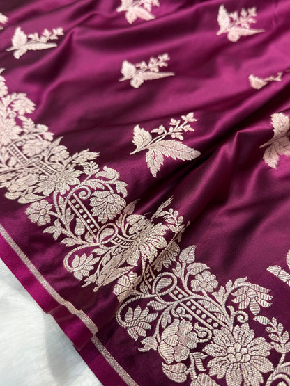 Wine Shades Floral Boota Mashru Silk Saree