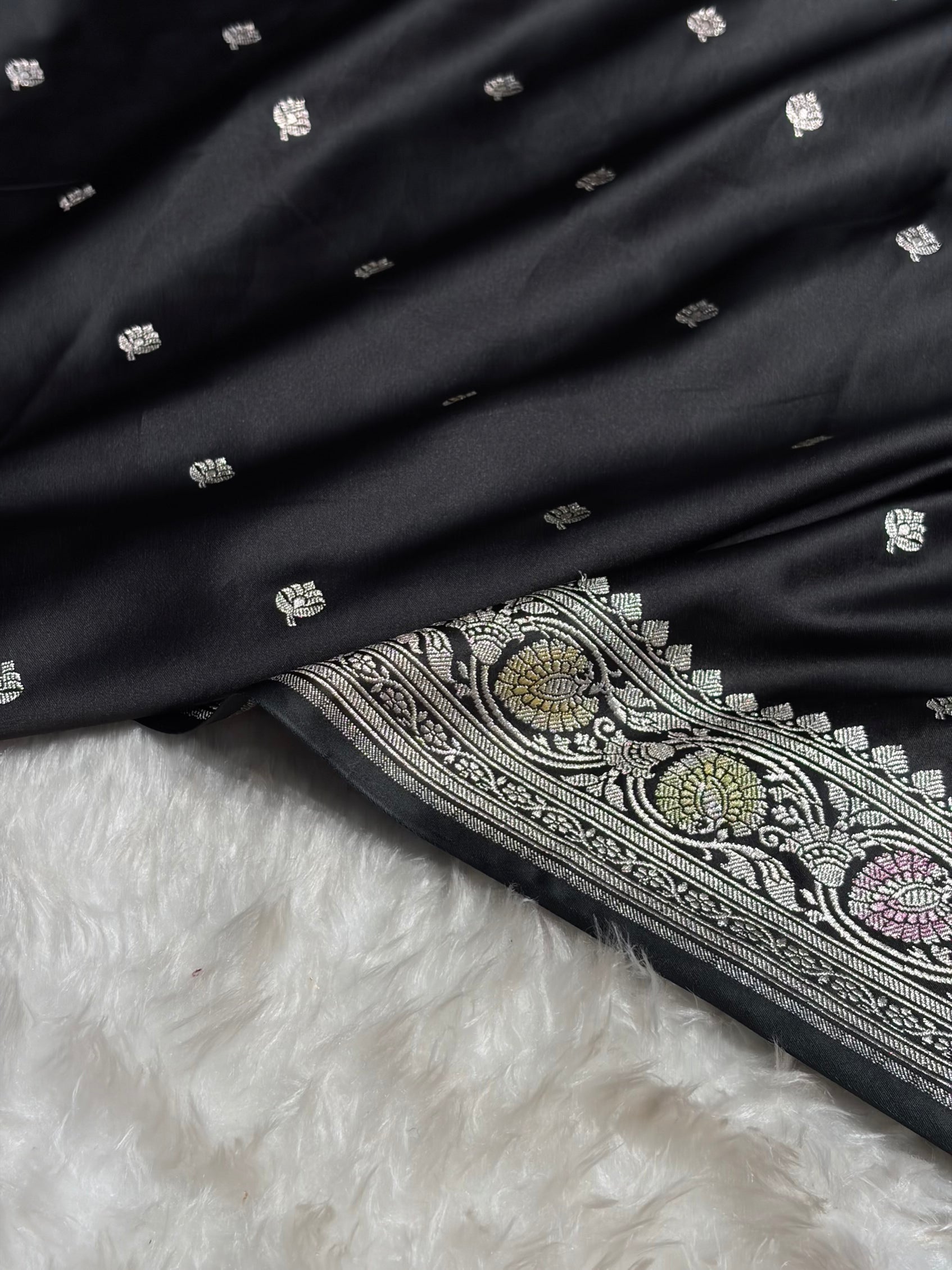 Black Shades Banarasi Minakari Booti Mashru Silk Saree MS10