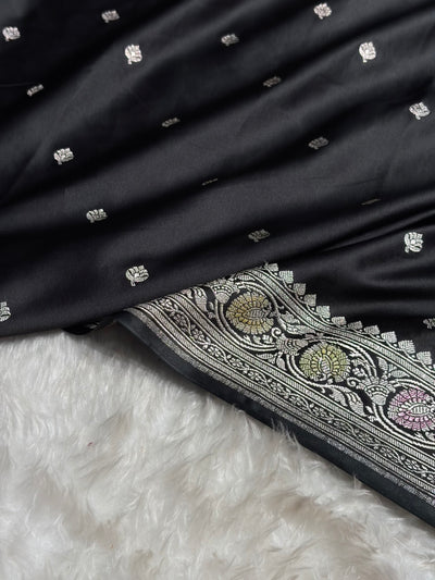Black Shades Banarasi Minakari Booti Mashru Silk Saree MCS10