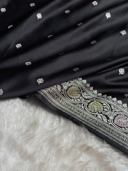 Black Shades Banarasi Minakari Booti Mashru Silk Saree MS10