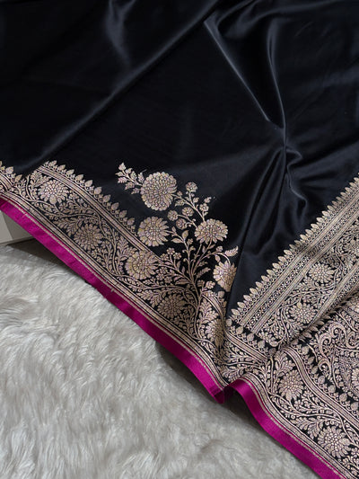 Banarasi Black Shade With Booti Pattern Mashru Silk Saree
