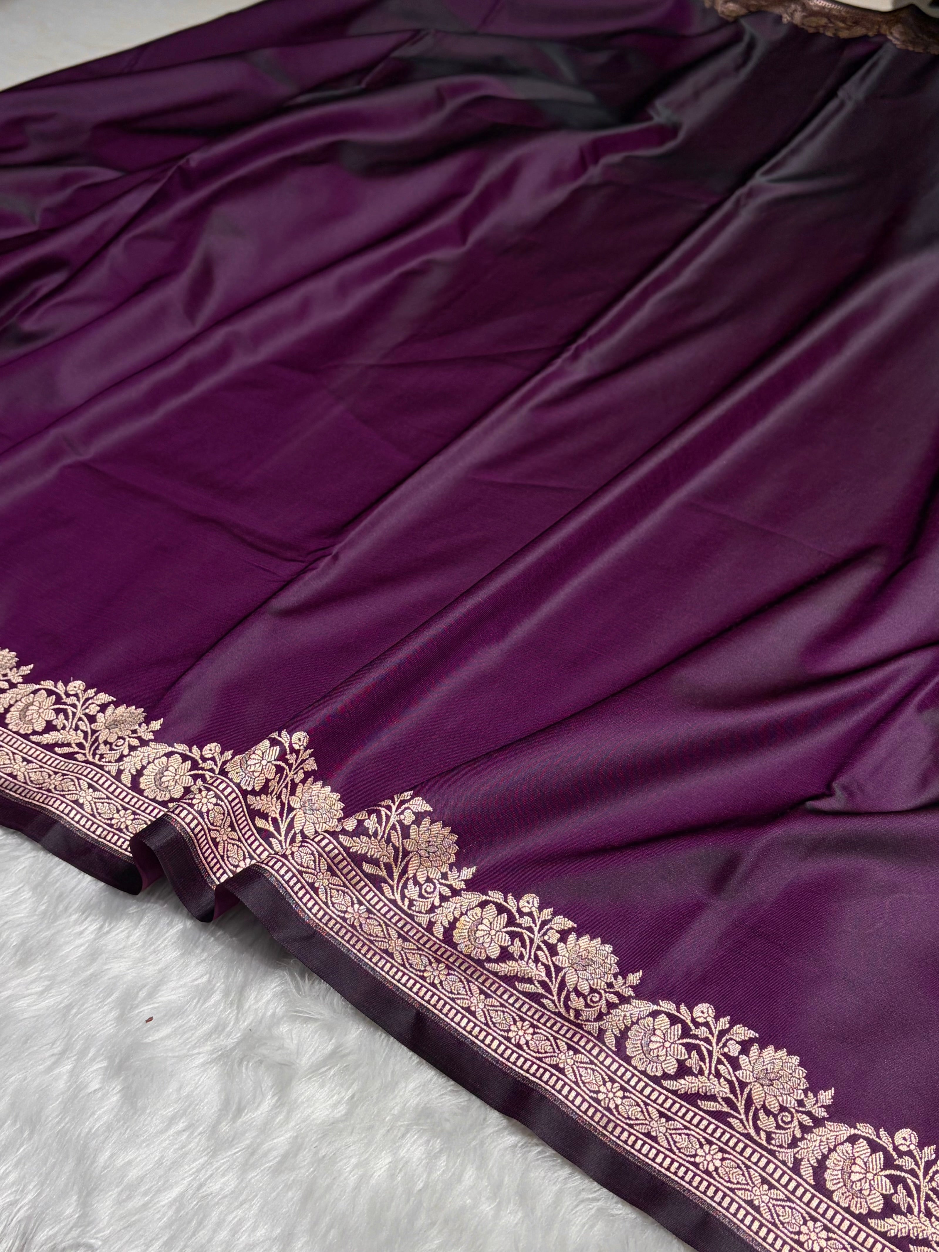 Dark Purple Boota With Floral Border Mashru Silk Saree MSM-94