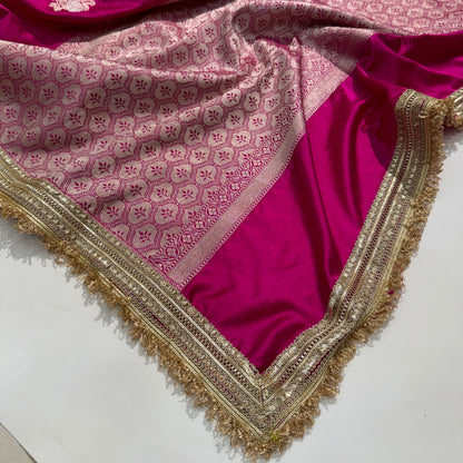 Gulabi Rani Pink Minakari Boota Mashru Silk Saree with gotta Patti