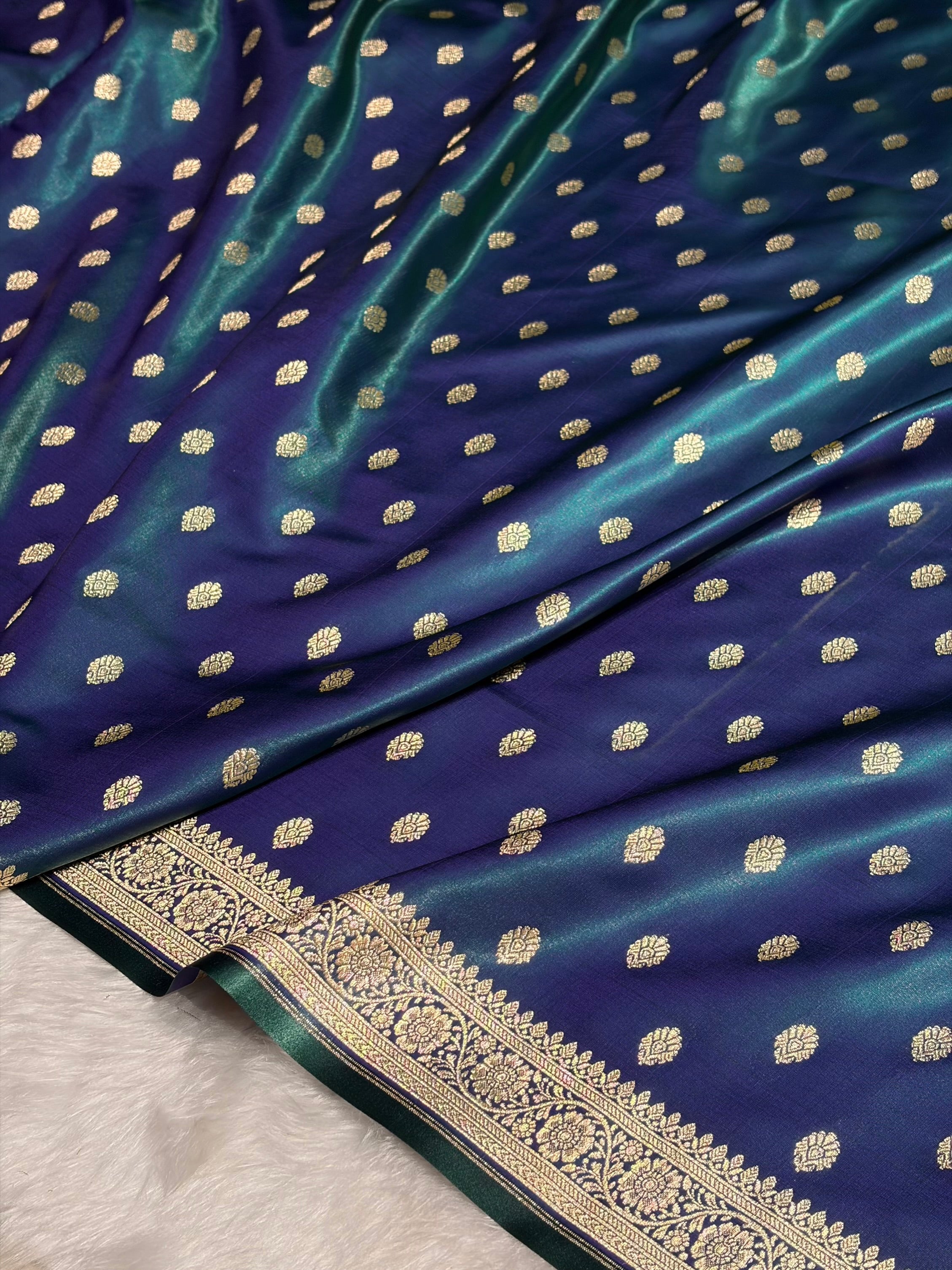 Peacock Shades Banarasi Satin Silk Saree SS36
