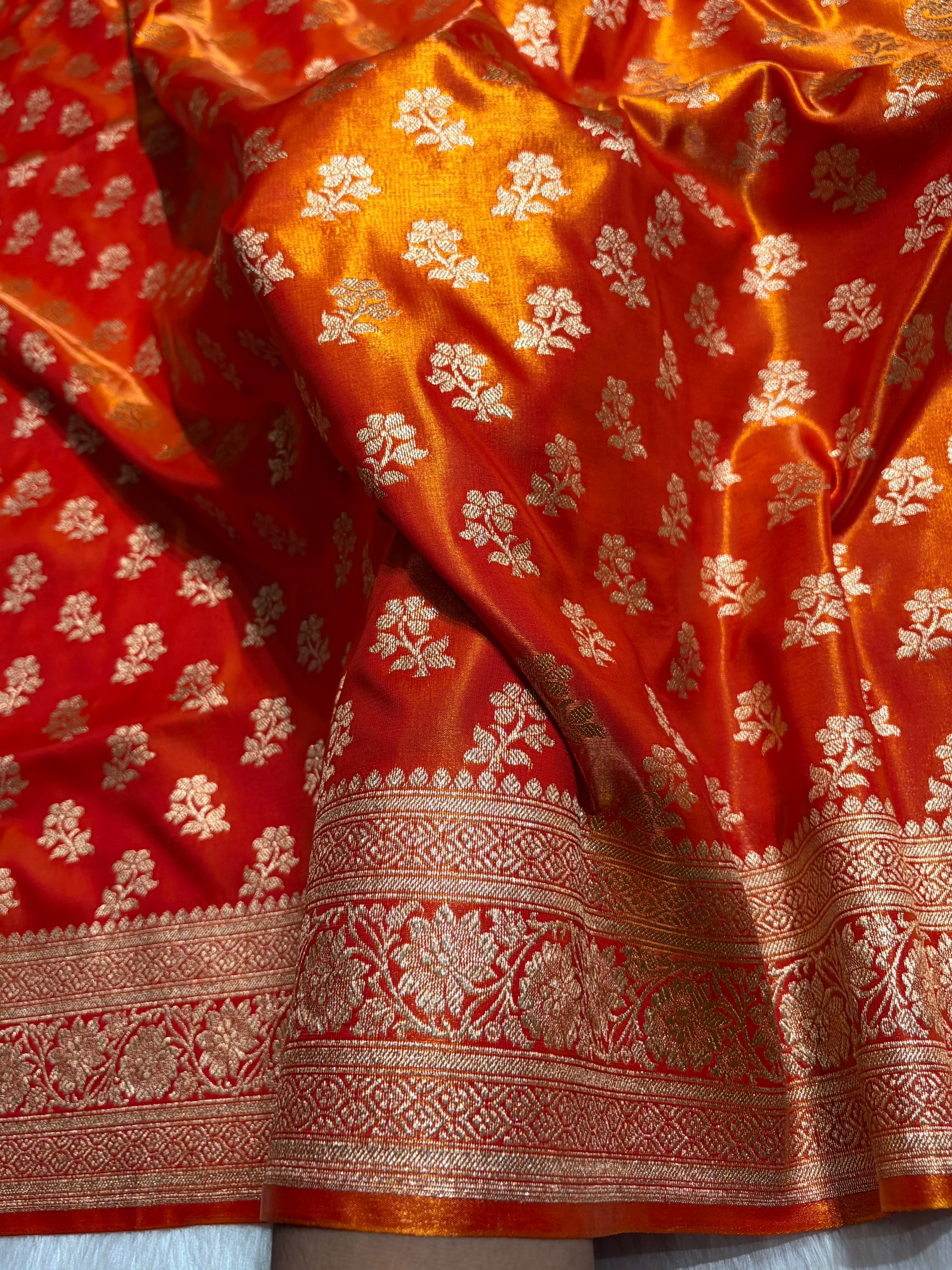 Fire Gold Shades Banarasi Satin Silk Saree SS34
