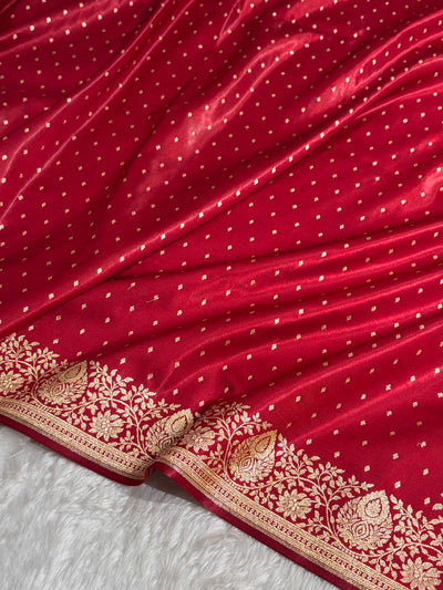 Satin Silk Saree Floral Boota in Red Shades SS28