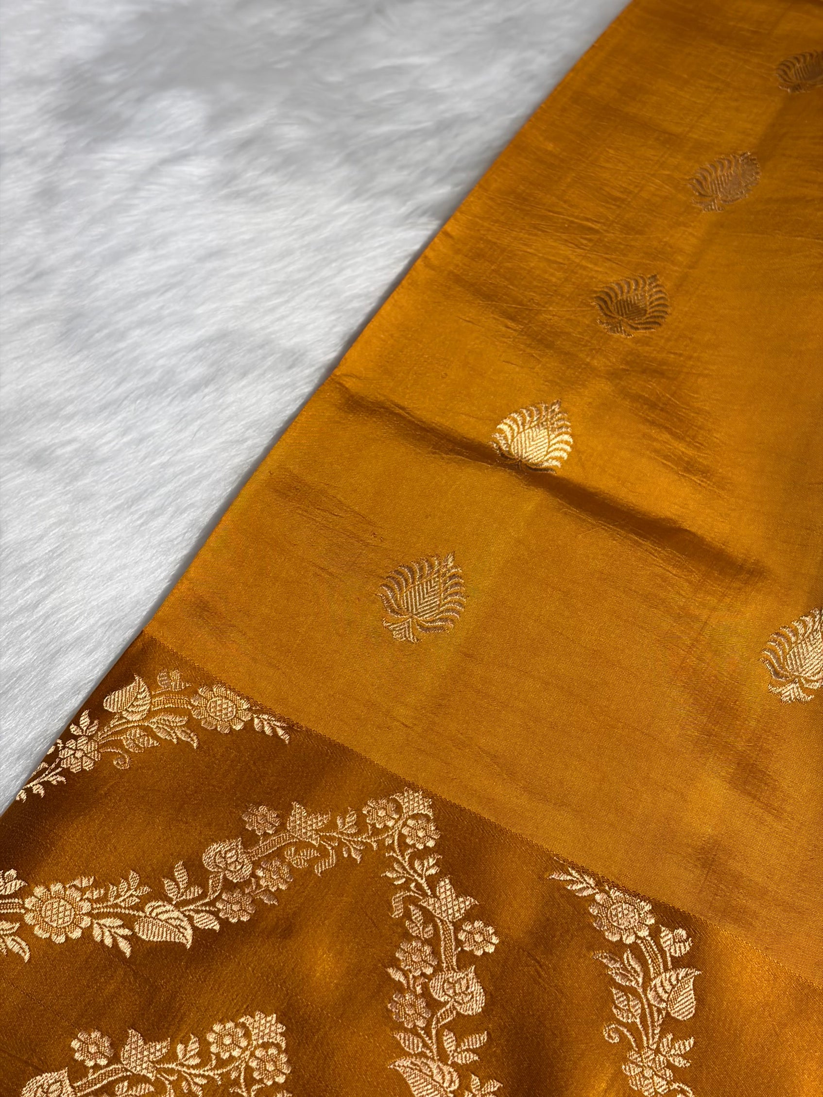Mustard Shades Boota Handwoven Pure Paper Silk RM-13