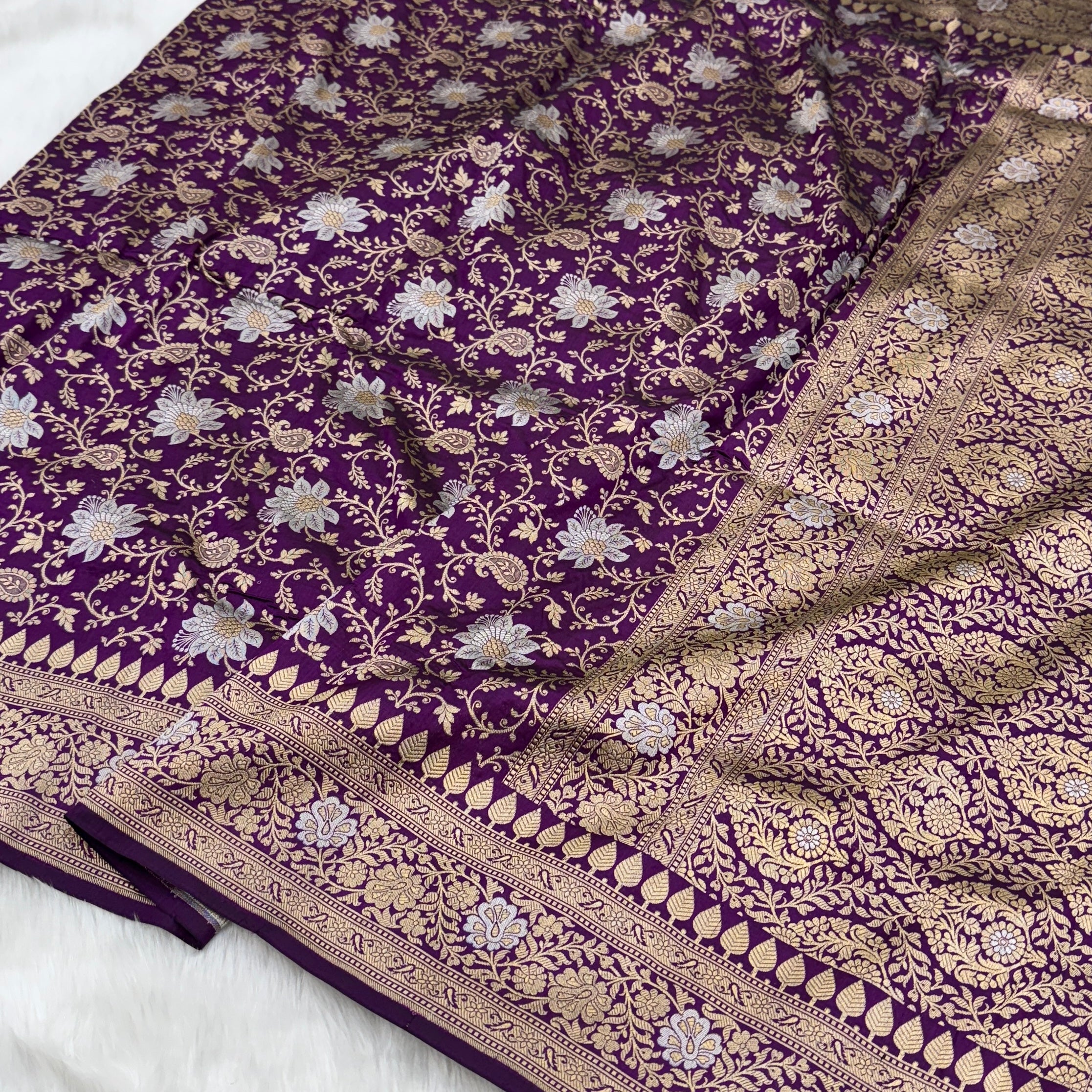 Purple Shades Rupa Sona Jaal Pure Katan Silk Handloom Banarasi Saree | SKU - ZP05