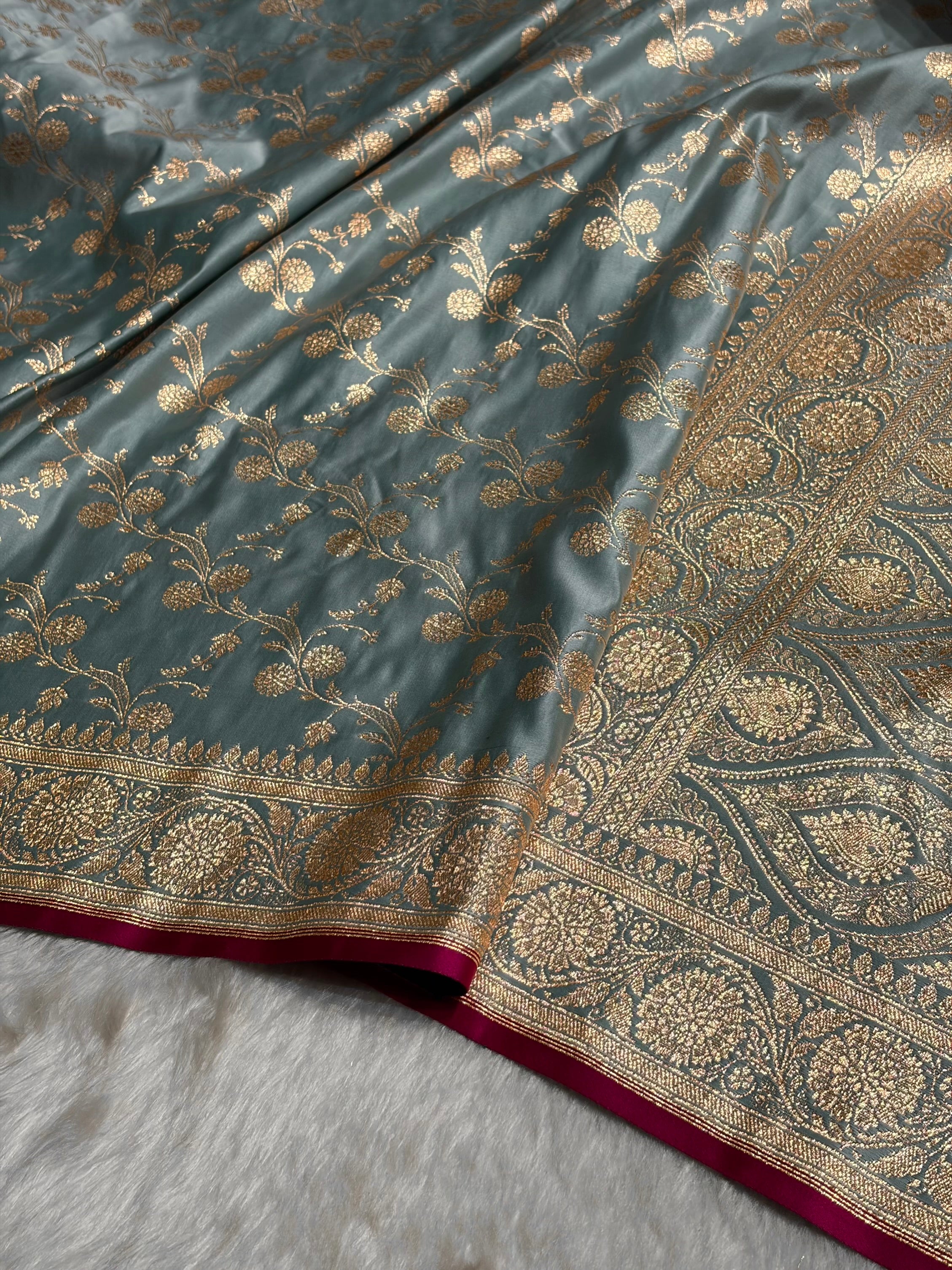 Turquoise Cross Satin Katan Silk Saree SK17
