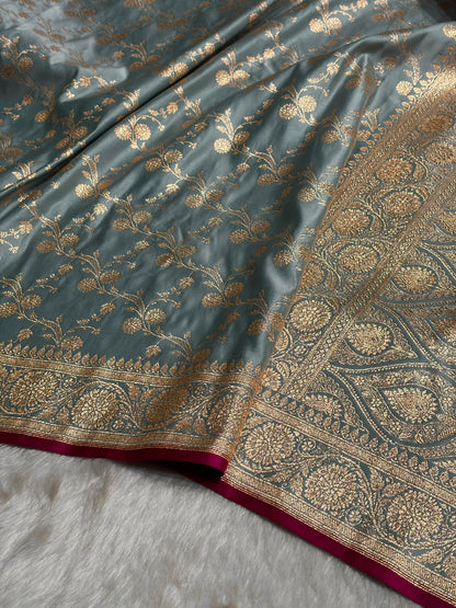 Turquoise Cross Satin Katan Silk Saree SK17