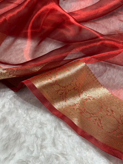 Red Shade Pure Tissue Silk Saree with Brocade Blouse PT-18