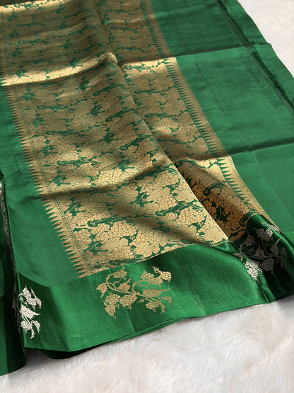 Bottle Green Shades Boota Handwoven Pure Raw Mango Silk RM-11