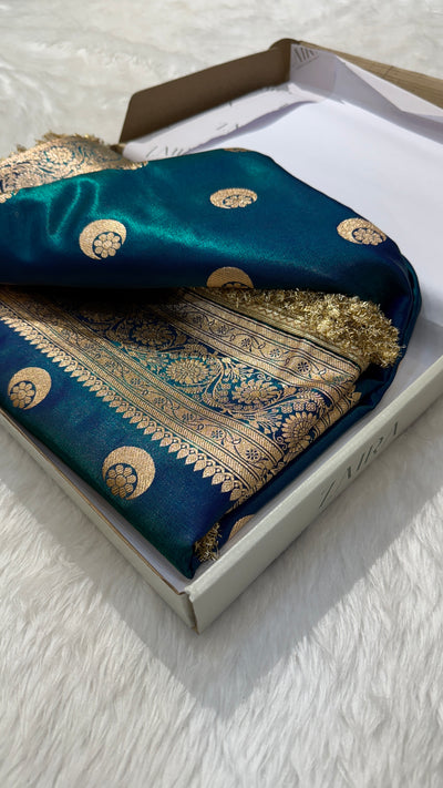 Teal Chand Tara Satin Silk Saree with gotta patti SSGP04