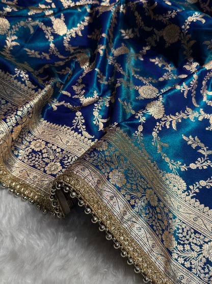 Peacock Jaal Satin Silk Saree with Gotta Patti