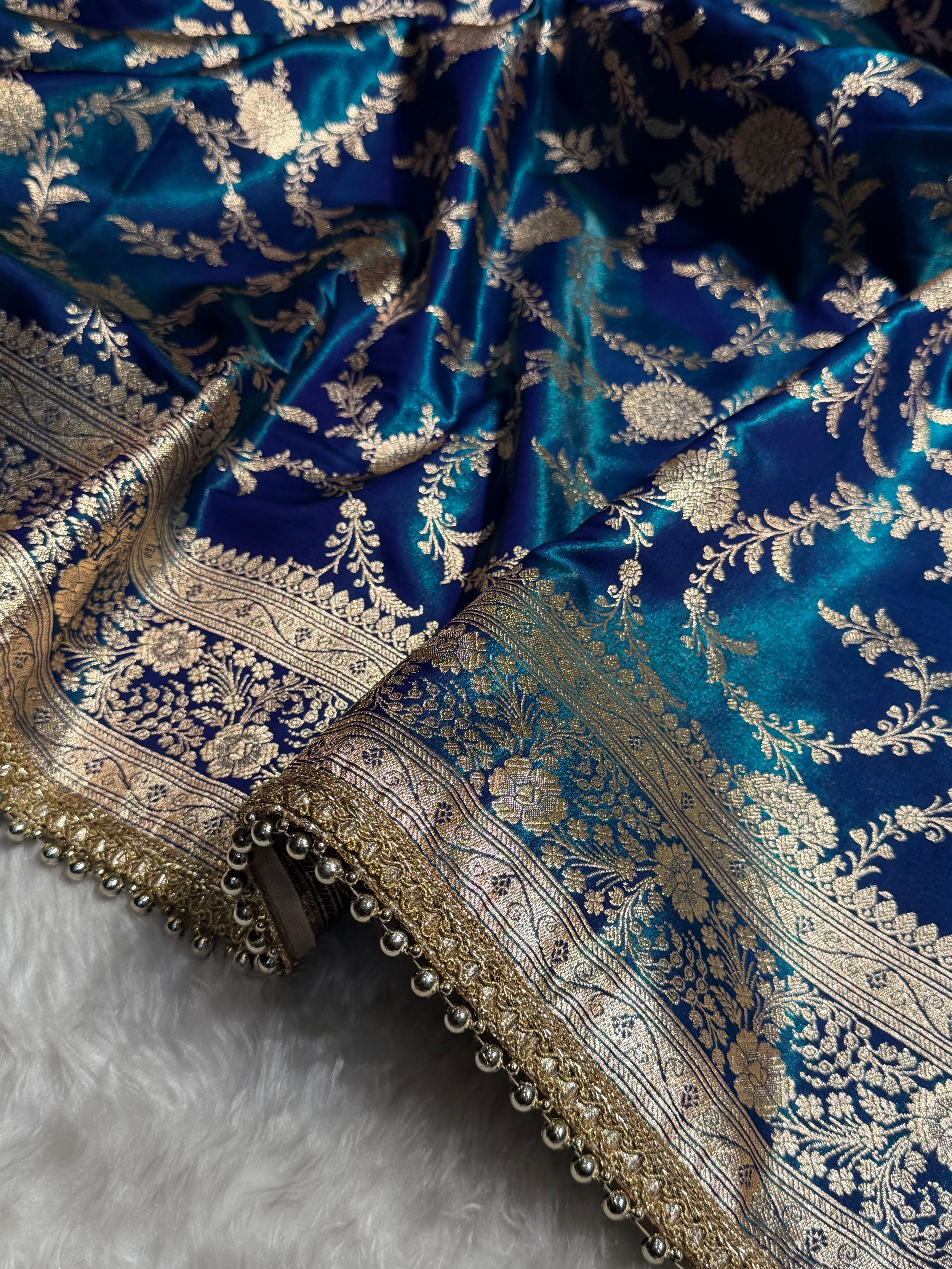 Peacock Jaal Satin Silk Saree with Gotta Patti