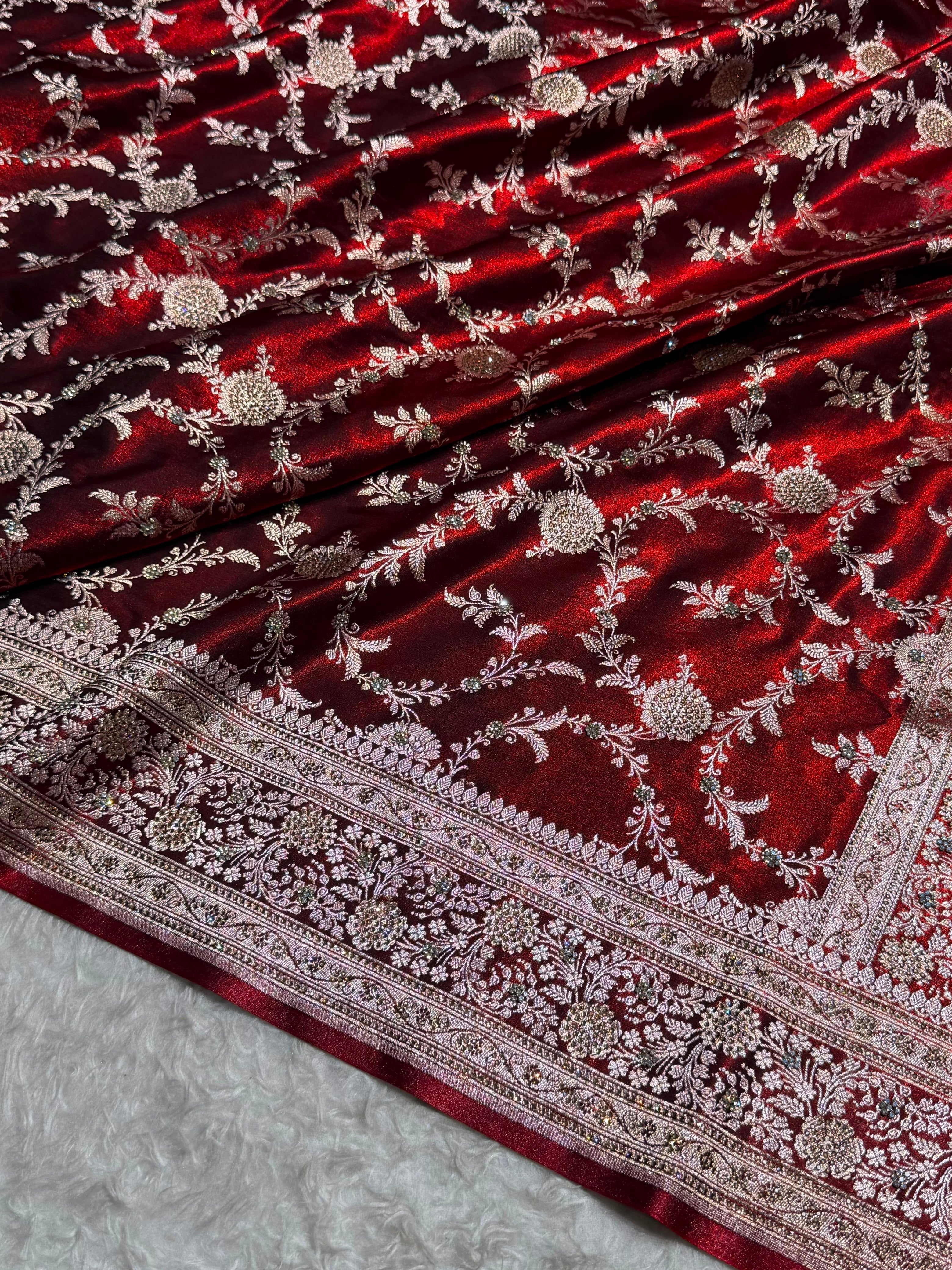 Light Weight Maroon Satin Silk Saree with Swarovski work BSS14