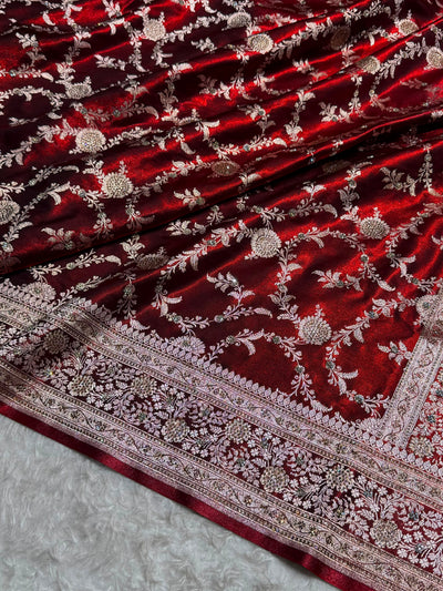 Light Weight Maroon Satin Silk Saree with Swarovski work BSS14