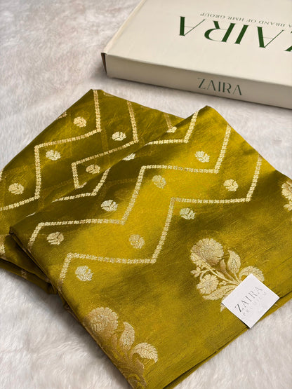 Mehendi Shades Boota Caramel Silk Saree CS-03