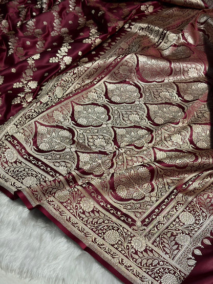 Garnet Cross & Booti Banarasi Katan Silk Saree SK24